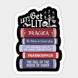 Let's Get Lit - Vintage Horror Book Lovers - Bookworm and Reading Sticker